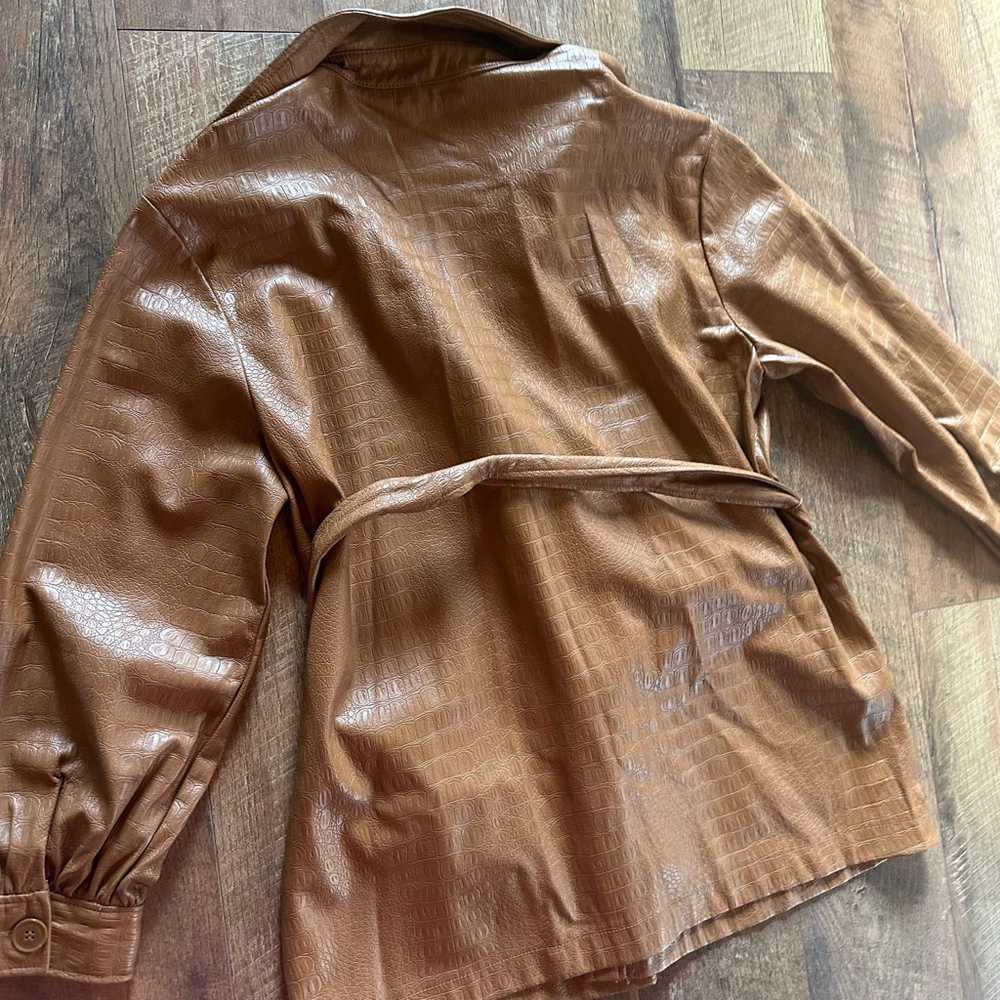 Women's MARC NEW YORK Brown Croc Embossed Faux Leather Jacket M - Picture 15 of 15